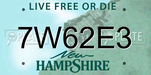 7W62E3 New Hampshire License Plate