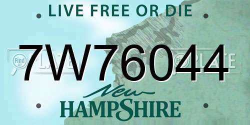7W76044 New Hampshire License Plate