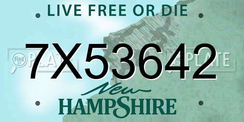 7X53642 New Hampshire License Plate