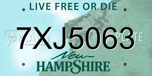 7XJ5063 New Hampshire License Plate