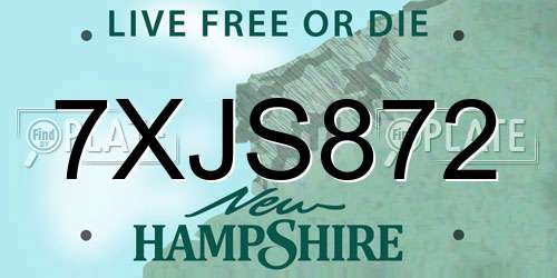 7XJS872 New Hampshire License Plate