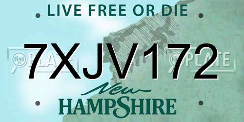 7XJV172 New Hampshire License Plate
