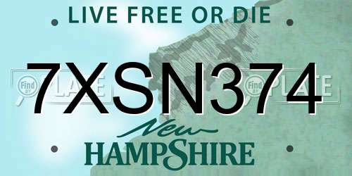 7XSN374 New Hampshire License Plate