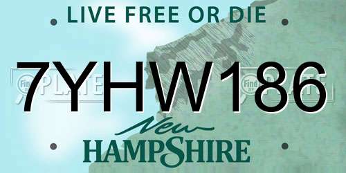 7YHW186 New Hampshire License Plate