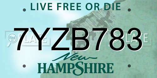 7YZB783 New Hampshire License Plate