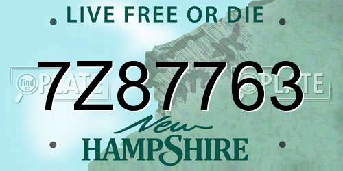 7Z87763 New Hampshire License Plate