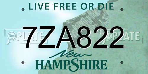 7ZA822 New Hampshire License Plate