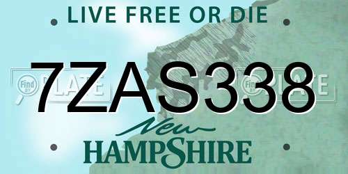 7ZAS338 New Hampshire License Plate