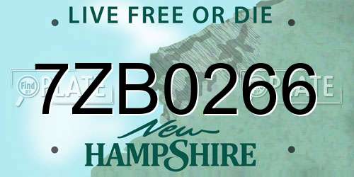 7ZB0266 New Hampshire License Plate