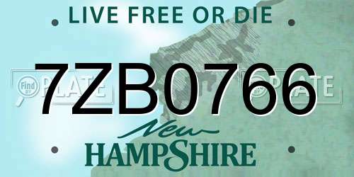 7ZB0766 New Hampshire License Plate
