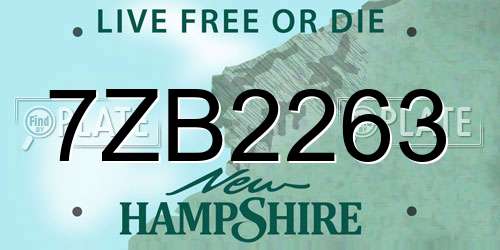 7ZB2263 New Hampshire License Plate