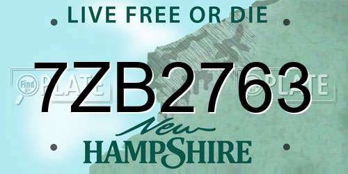 7ZB2763 New Hampshire License Plate