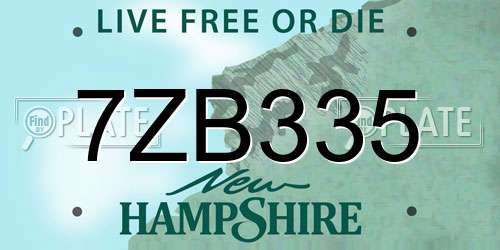 7ZB335 New Hampshire License Plate