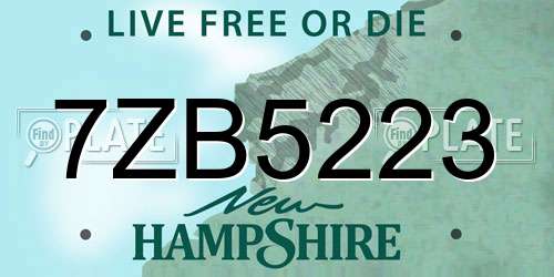 7ZB5223 New Hampshire License Plate