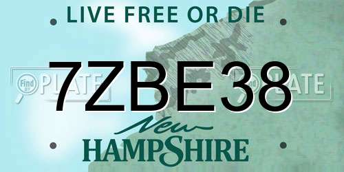 7ZBE38 New Hampshire License Plate