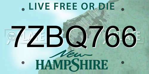 7ZBQ766 New Hampshire License Plate