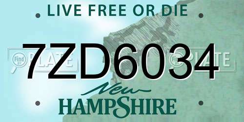 7ZD6034 New Hampshire License Plate