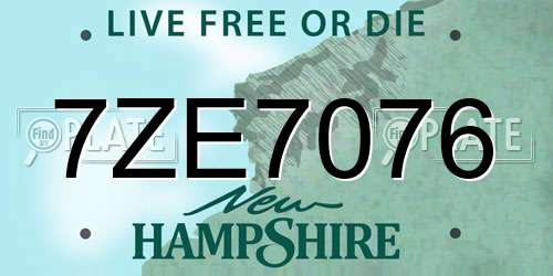 7ZE7076 New Hampshire License Plate