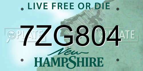 7ZG804 New Hampshire License Plate