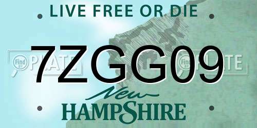 7ZGG09 New Hampshire License Plate