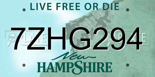 7ZHG294 New Hampshire License Plate