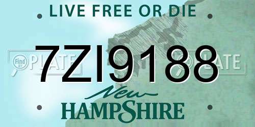 7ZI9188 New Hampshire License Plate