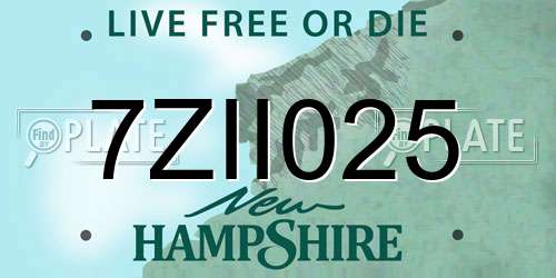 7ZII025 New Hampshire License Plate