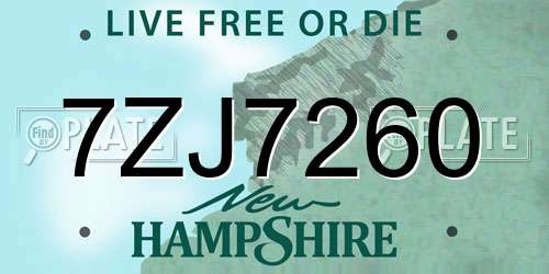 7ZJ7260 New Hampshire License Plate