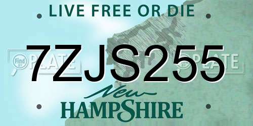 7ZJS255 New Hampshire License Plate