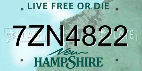 7ZN4822 New Hampshire License Plate