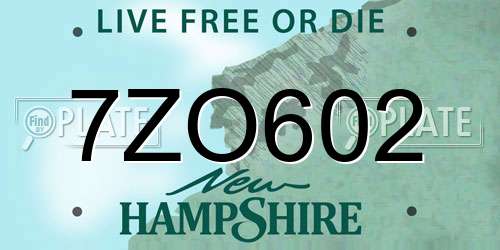 7ZO602 New Hampshire License Plate