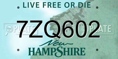7ZQ602 New Hampshire License Plate