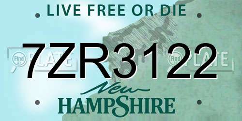 7ZR3122 New Hampshire License Plate