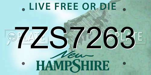 7ZS7263 New Hampshire License Plate