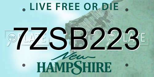 7ZSB223 New Hampshire License Plate