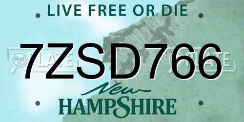 7ZSD766 New Hampshire License Plate
