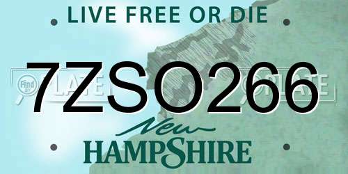 7ZSO266 New Hampshire License Plate
