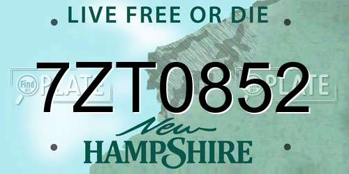 7ZT0852 New Hampshire License Plate