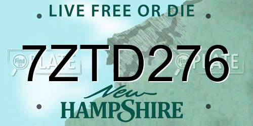 7ZTD276 New Hampshire License Plate