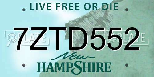 7ZTD552 New Hampshire License Plate