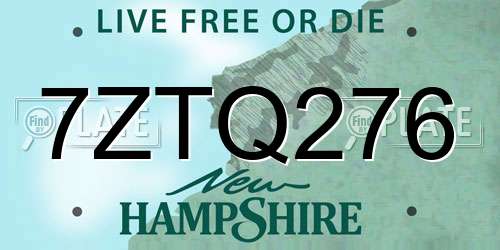 7ZTQ276 New Hampshire License Plate