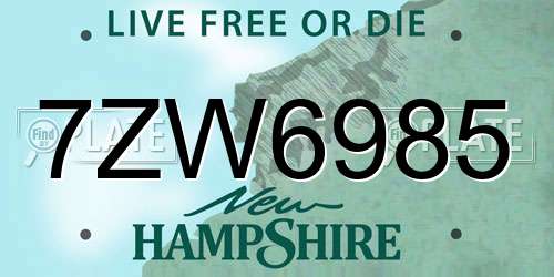 7ZW6985 New Hampshire License Plate