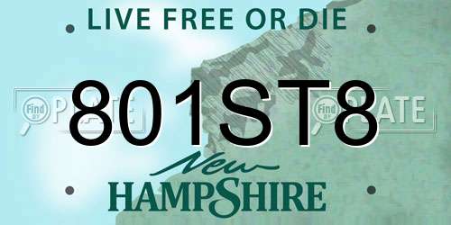 801ST8 New Hampshire License Plate
