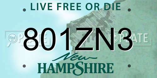 801ZN3 New Hampshire License Plate