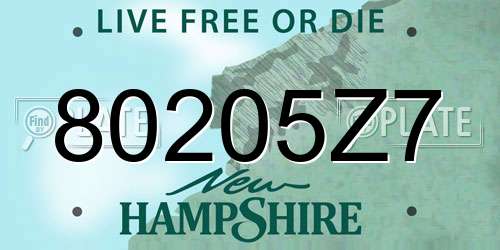 80205Z7 New Hampshire License Plate