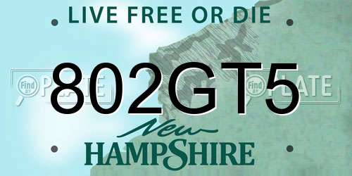 802GT5 New Hampshire License Plate