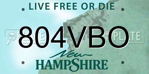 804VBO New Hampshire License Plate