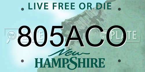 805ACO New Hampshire License Plate