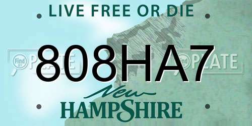 808HA7 New Hampshire License Plate
