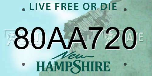 80AA720 New Hampshire License Plate